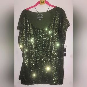 Green sequin front/ cotton back shirt